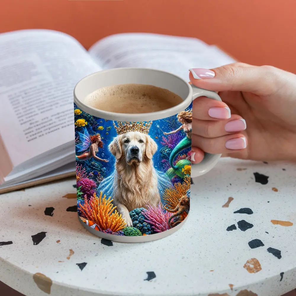 Golden Retriever King Underwater Mermaid Fantasy – Mugs