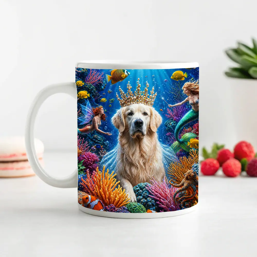 Golden Retriever King Underwater Mermaid Fantasy – Mugs