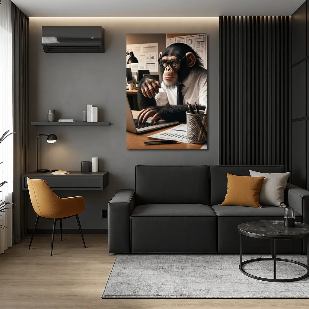 Chimpanzee Working At Office Desk – Wall Art