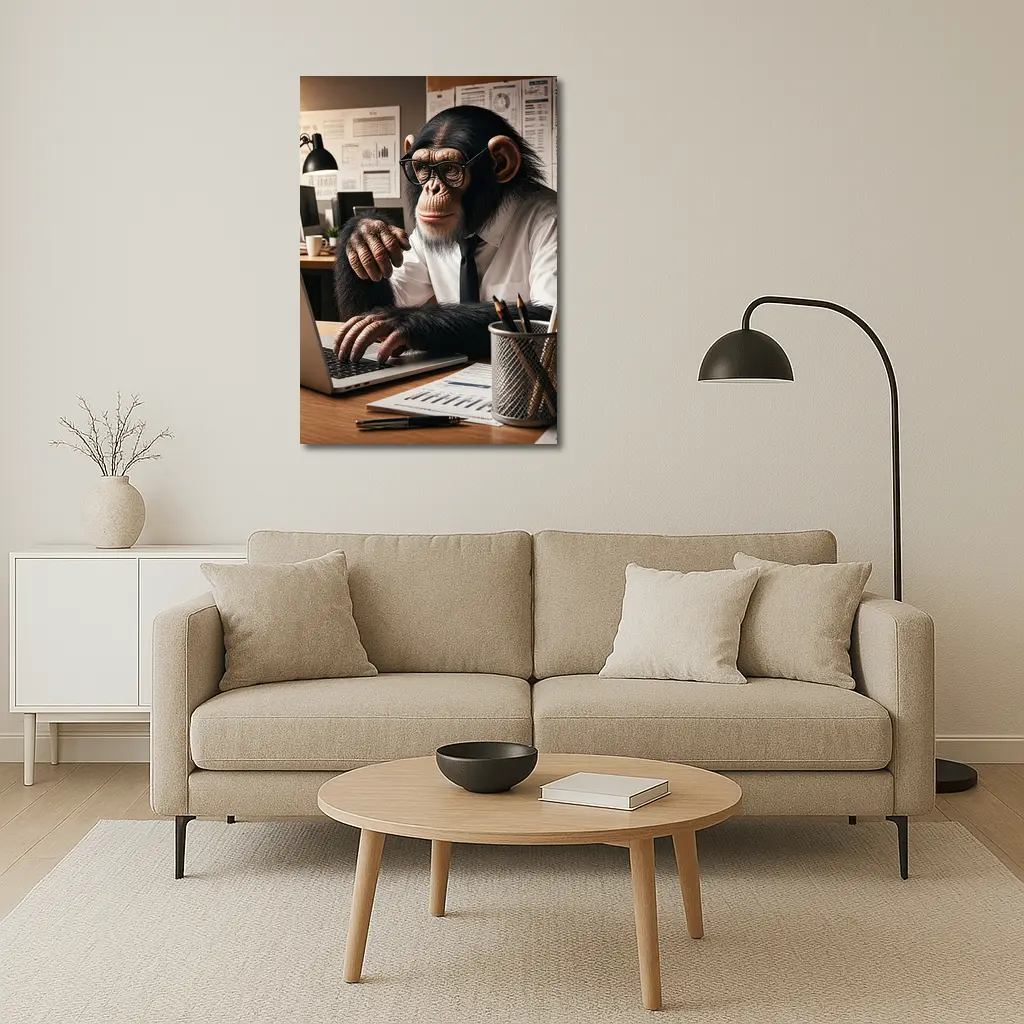 Chimpanzee Working At Office Desk – Wall Art