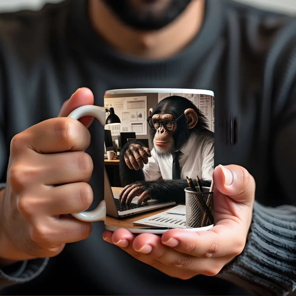 Chimpanzee Working At Office Desk – Mugs