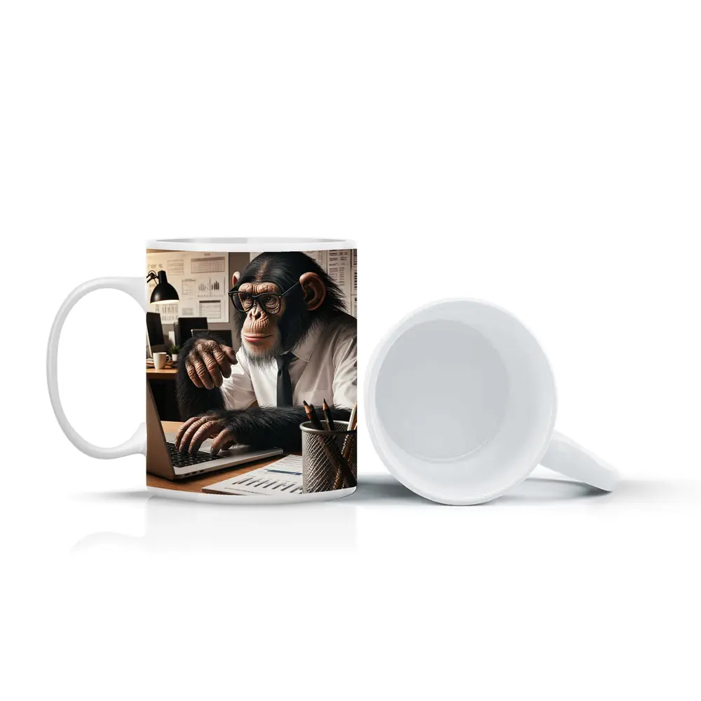 Chimpanzee Working At Office Desk – Mugs