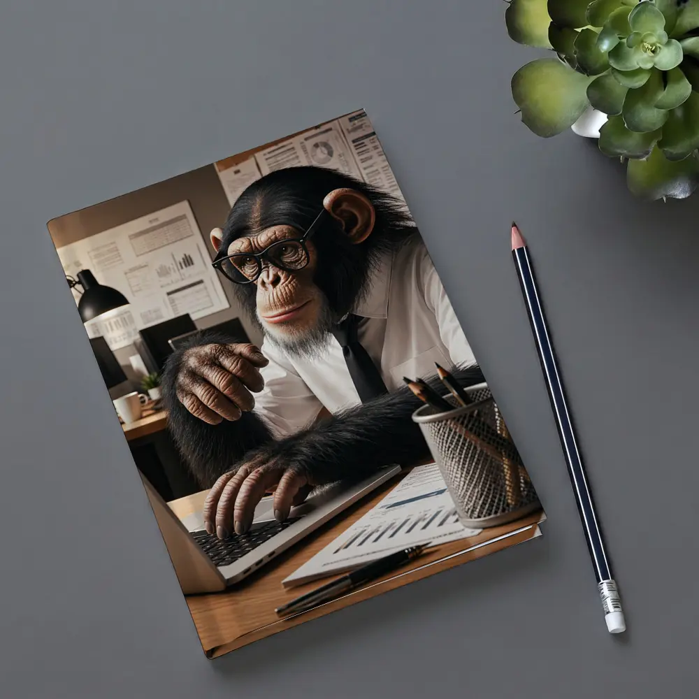 Chimpanzee Working At Office Desk – Notebooks