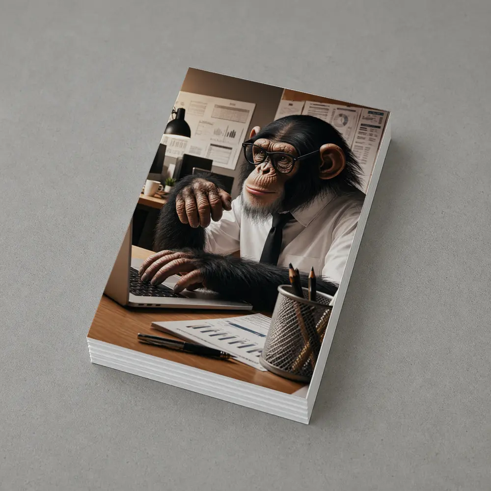 Chimpanzee Working At Office Desk – Postcards