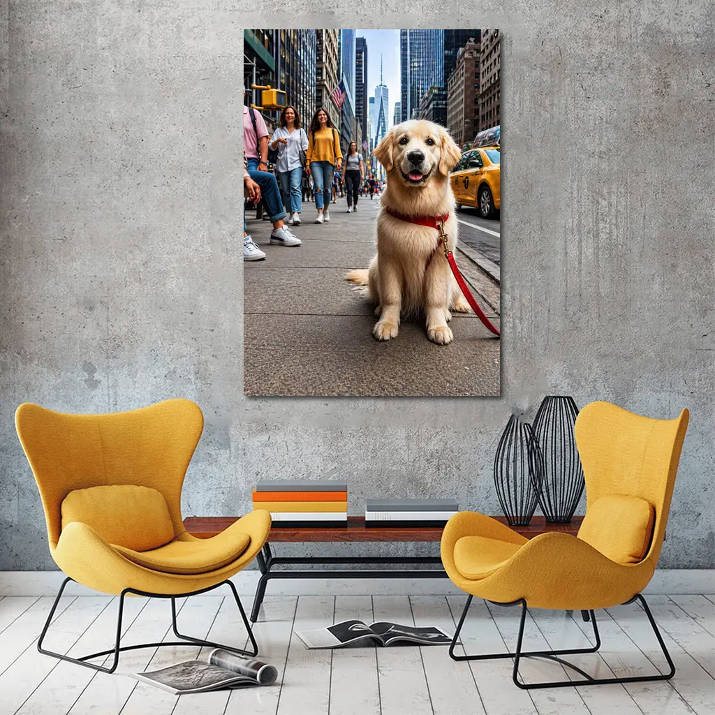 Golden Retriever Puppy Sitting New York City Street – Wall Art