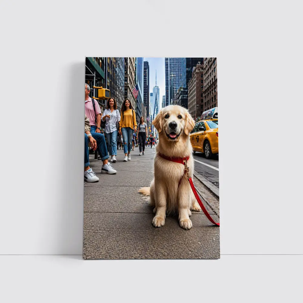 Golden Retriever Puppy Sitting New York City Street – Wall Art