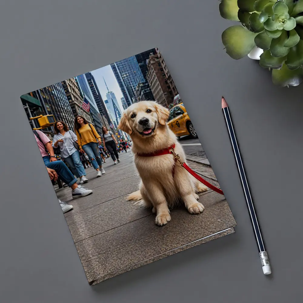 Golden Retriever Puppy Sitting New York City Street – Notebooks