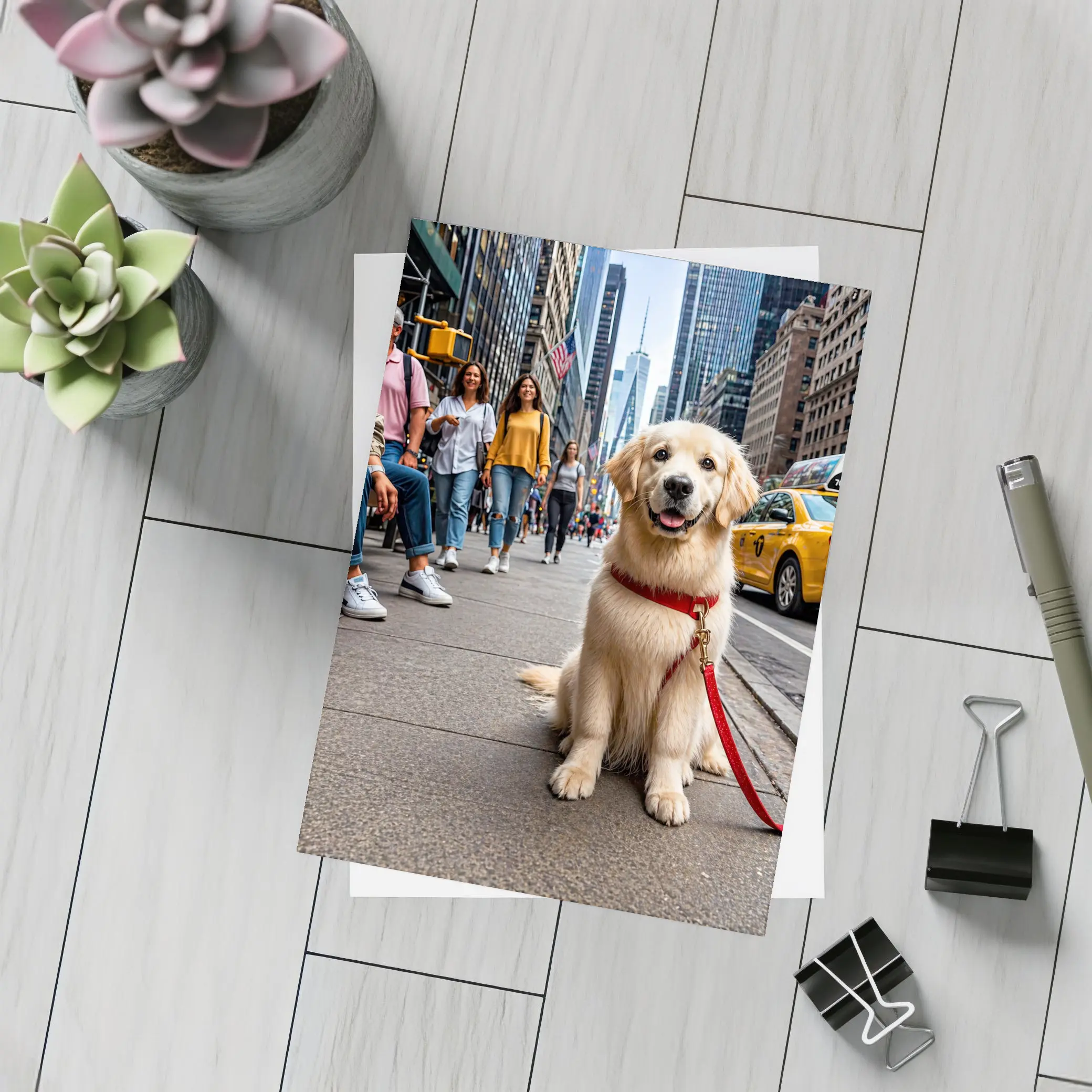 Golden Retriever Puppy Sitting New York City Street – Postcards