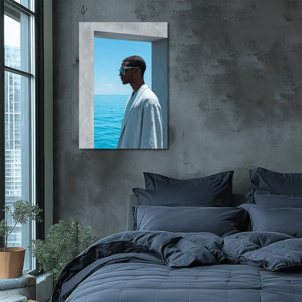 Man in Sunglasses by Ocean Doorway – Wall Art