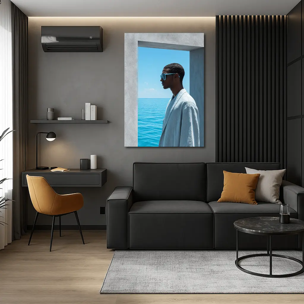 Man in Sunglasses by Ocean Doorway – Wall Art