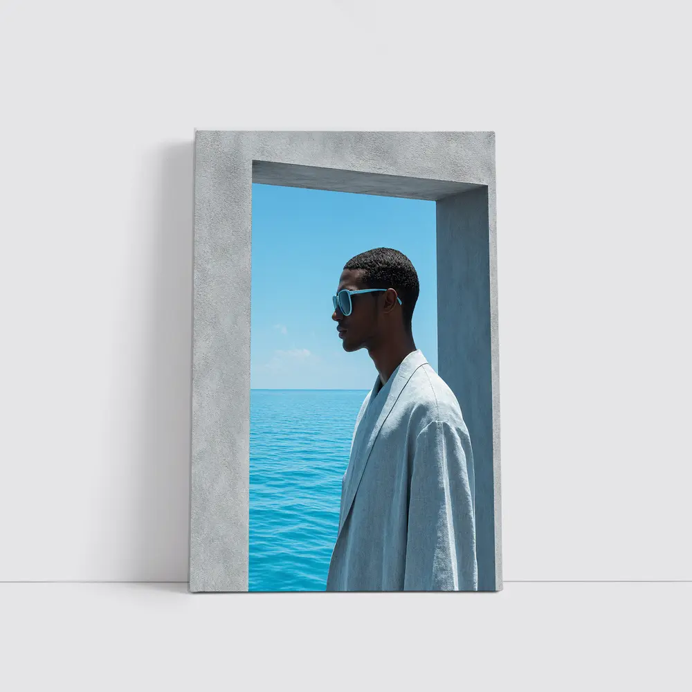 Man in Sunglasses by Ocean Doorway – Wall Art