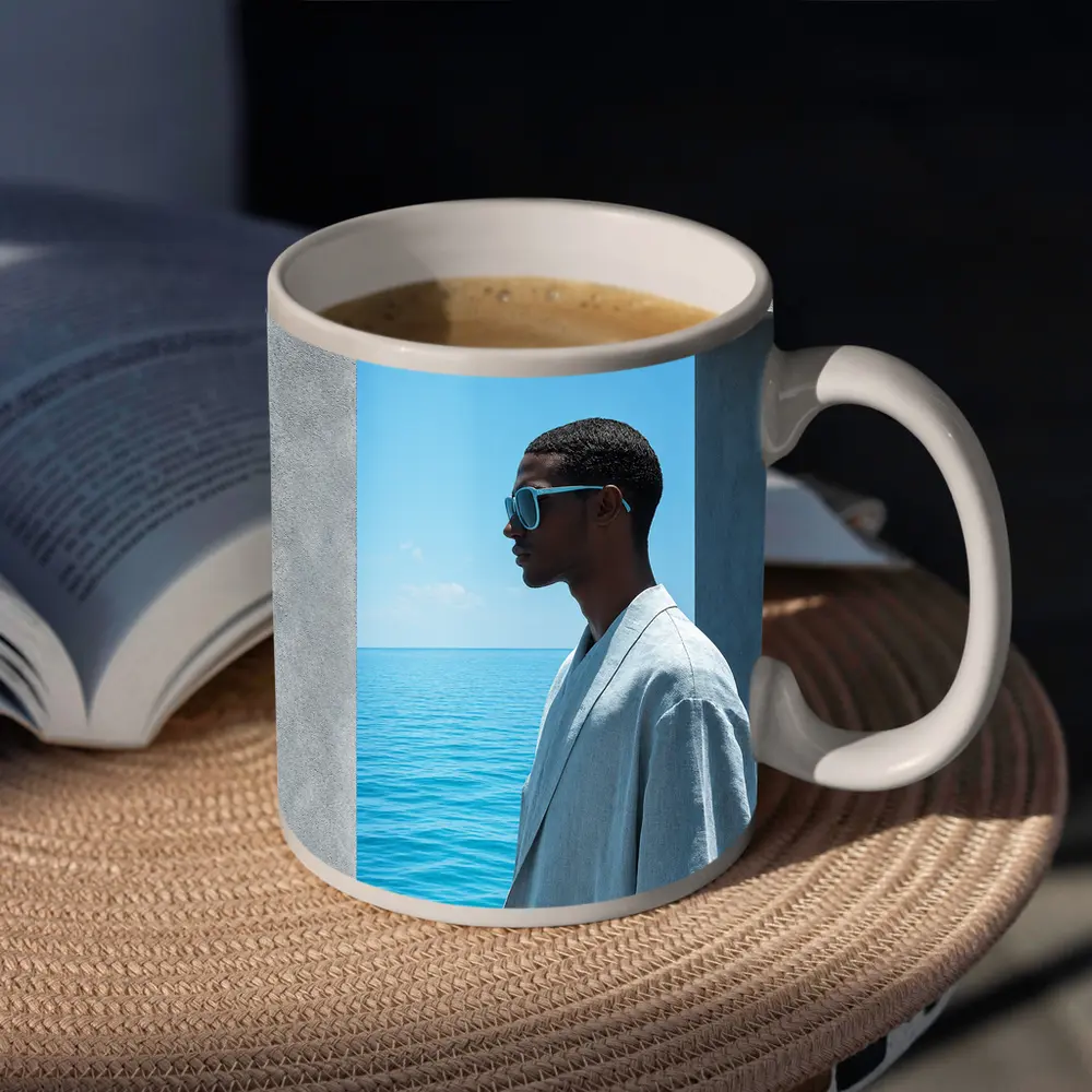 Man in Sunglasses by Ocean Doorway – Mugs