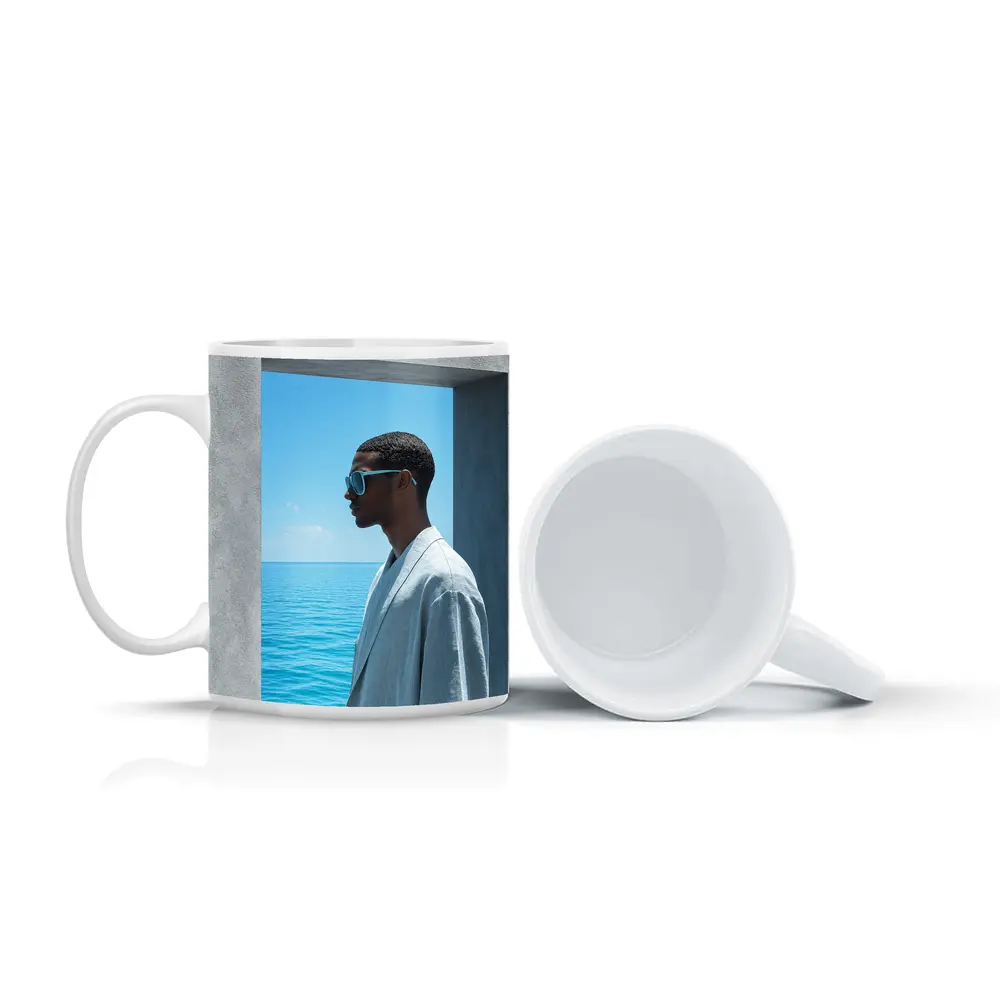 Man in Sunglasses by Ocean Doorway – Mugs