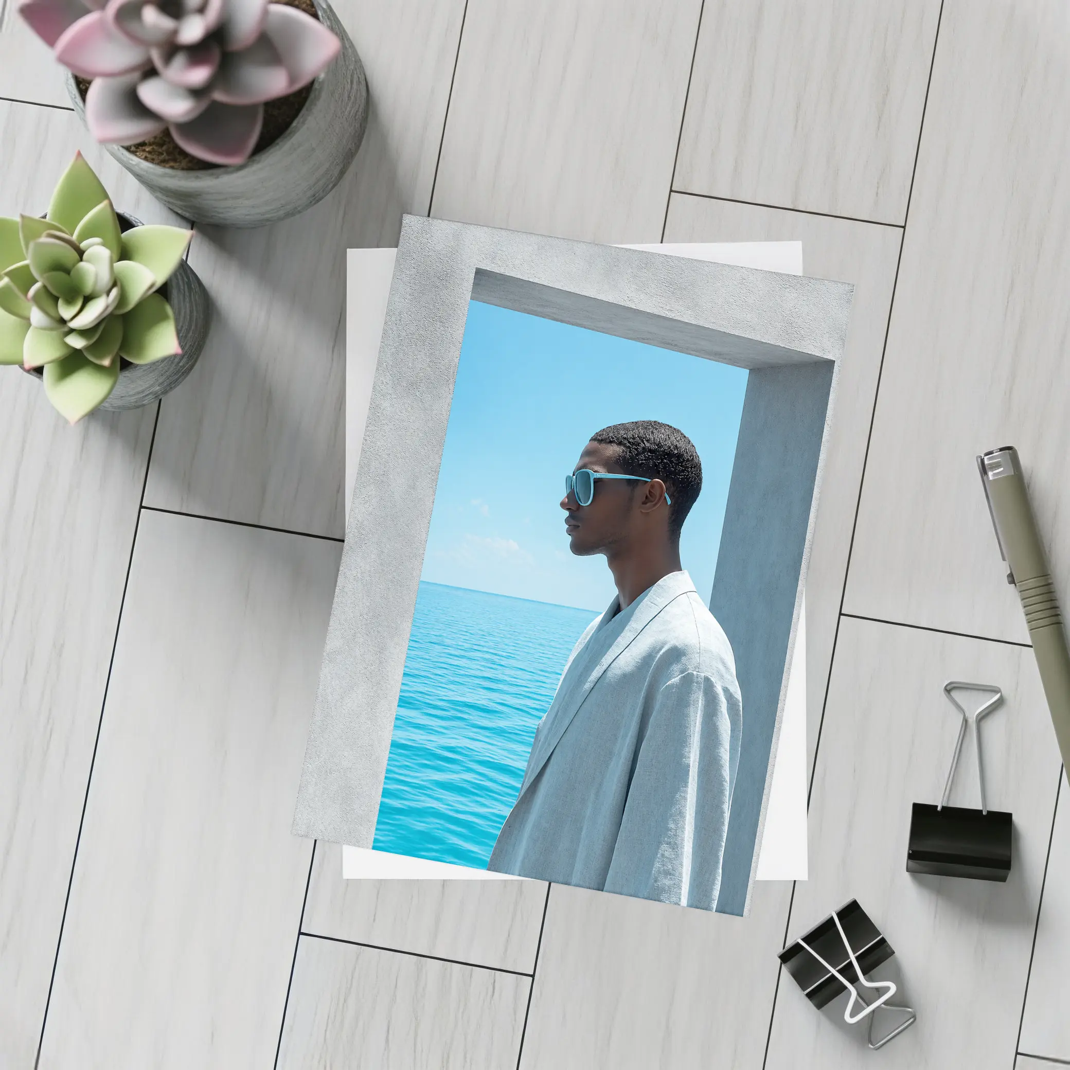Man in Sunglasses by Ocean Doorway – Postcards