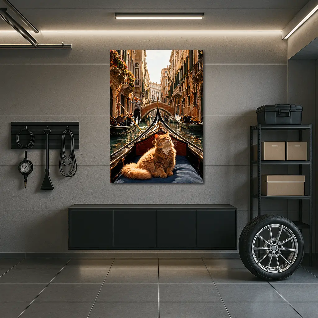 Ginger Cat Riding Gondola Venice Canal – Wall Art