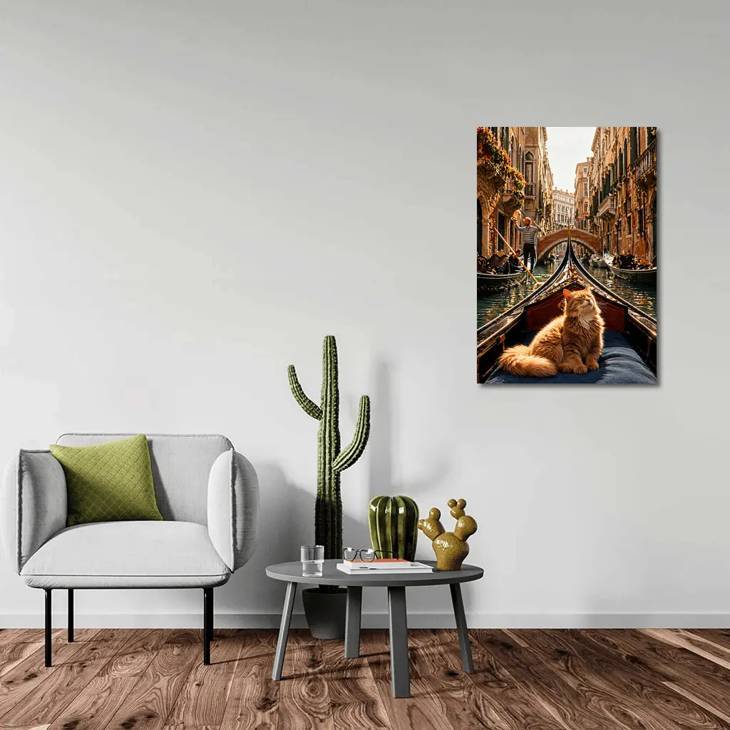 Ginger Cat Riding Gondola Venice Canal – Wall Art