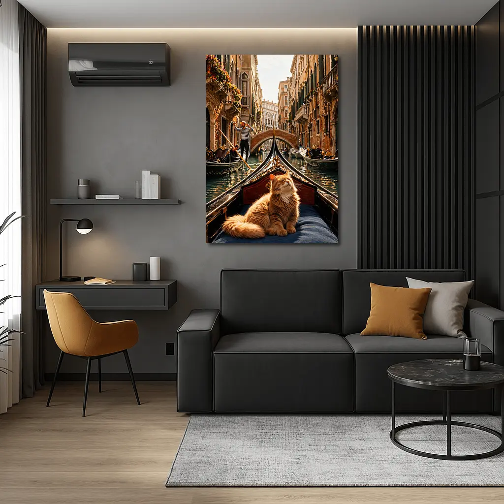 Ginger Cat Riding Gondola Venice Canal – Wall Art