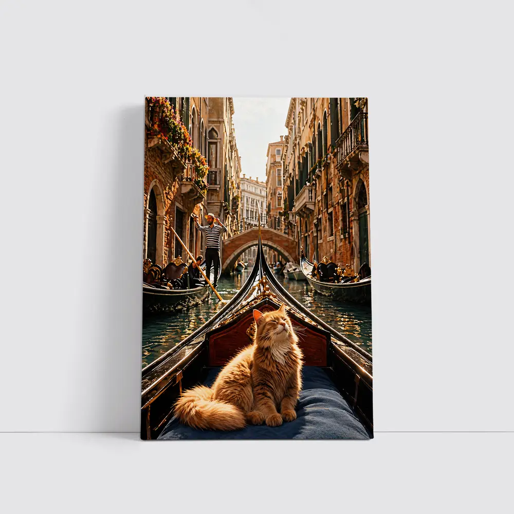 Ginger Cat Riding Gondola Venice Canal – Wall Art