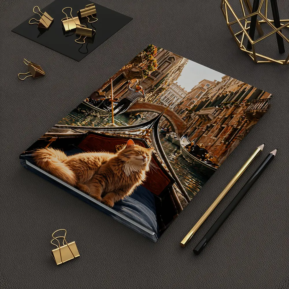 Ginger Cat Riding Gondola Venice Canal – Notebooks