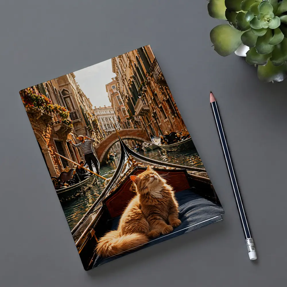 Ginger Cat Riding Gondola Venice Canal – Notebooks