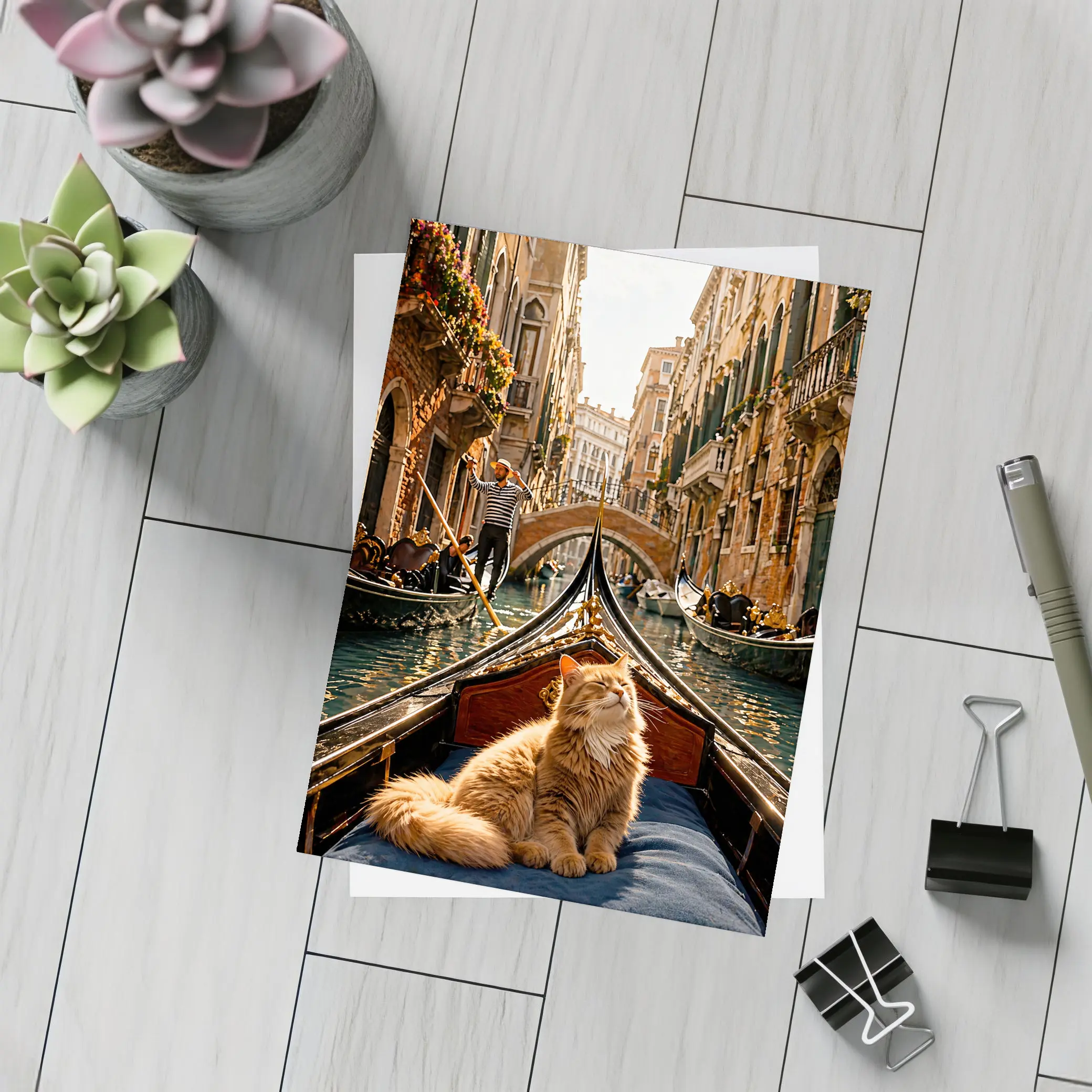 Ginger Cat Riding Gondola Venice Canal – Postcards
