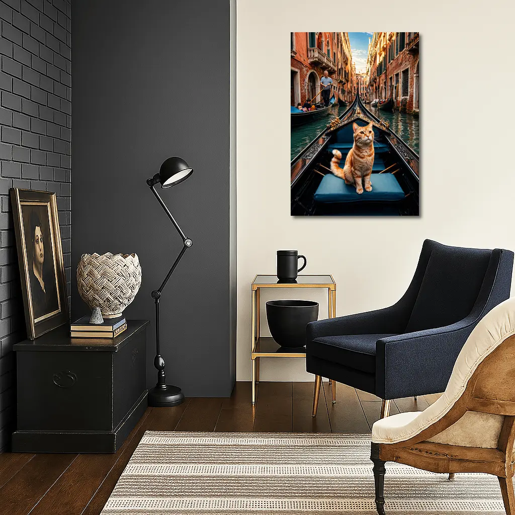 Ginger Cat Riding Gondola Venice Canal – Wall Art