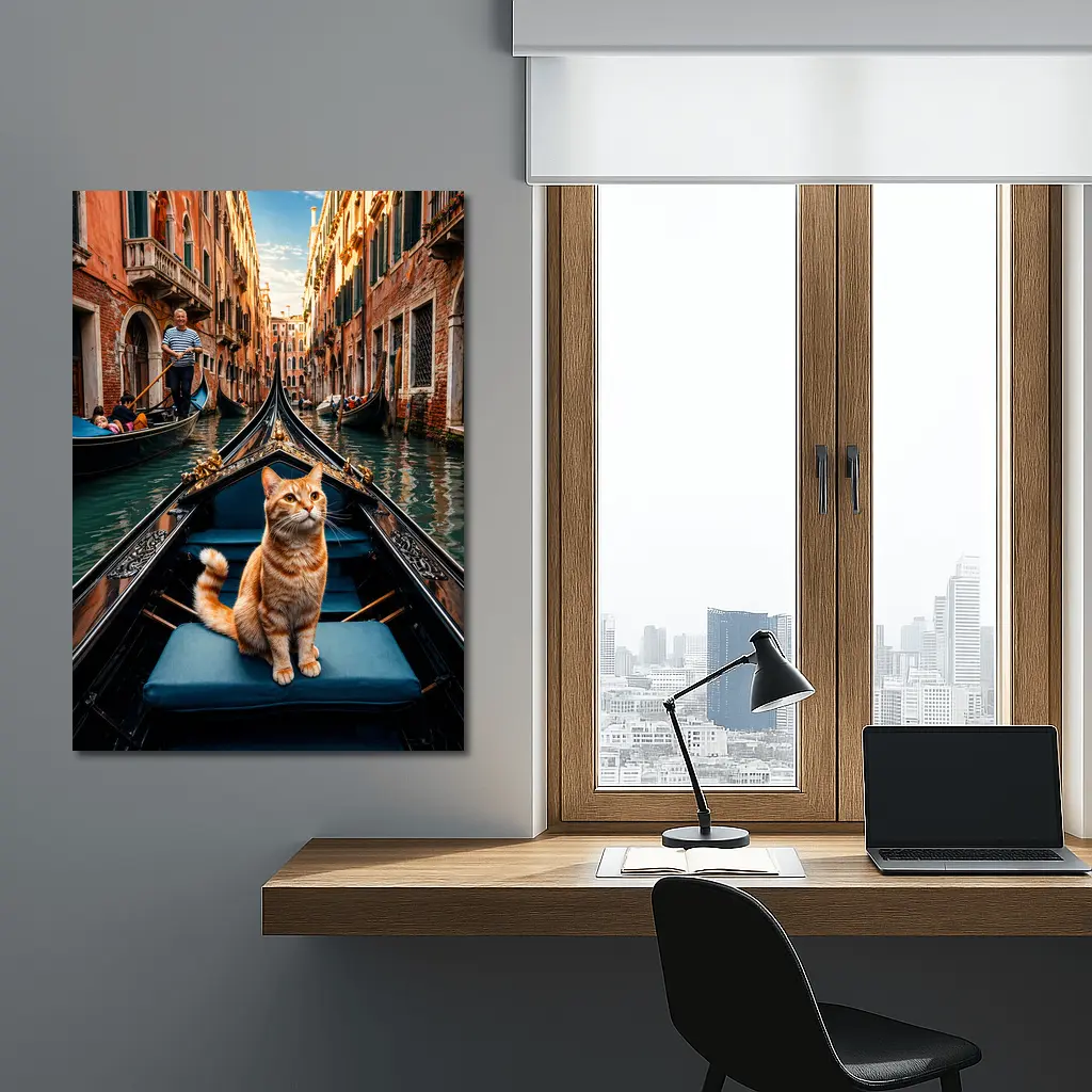 Ginger Cat Riding Gondola Venice Canal – Wall Art
