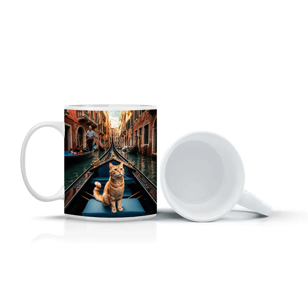 Ginger Cat Riding Gondola Venice Canal – Mugs
