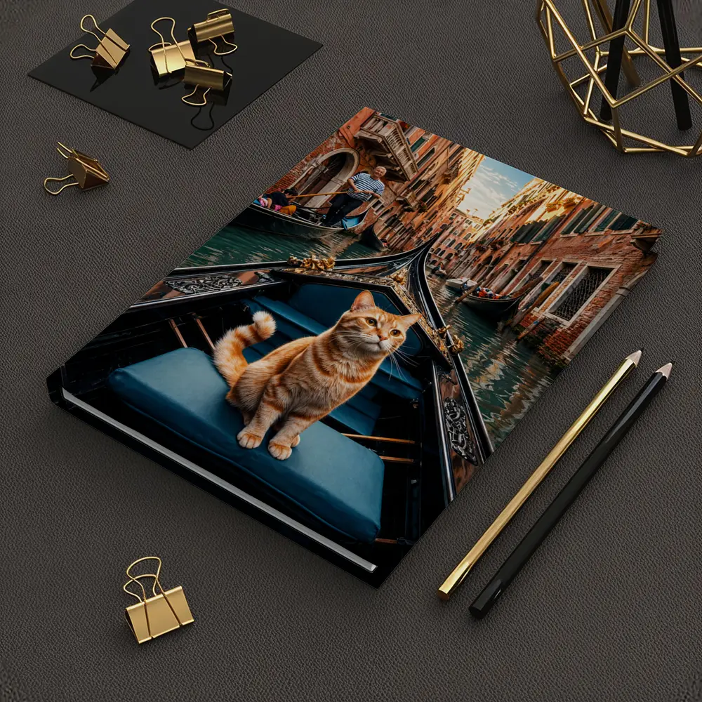 Ginger Cat Riding Gondola Venice Canal – Notebooks