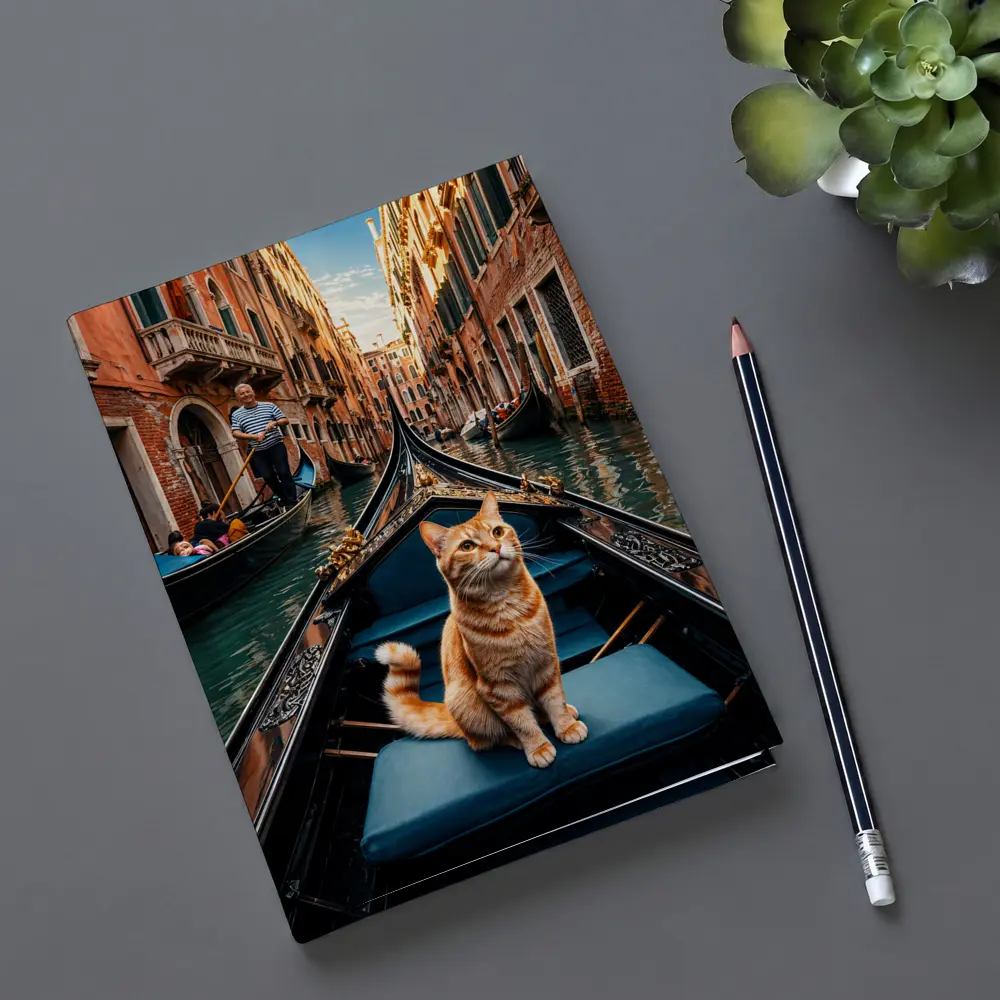 Ginger Cat Riding Gondola Venice Canal – Notebooks