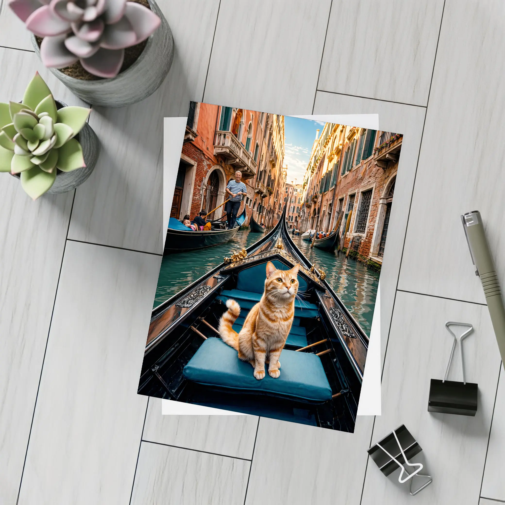Ginger Cat Riding Gondola Venice Canal – Postcards
