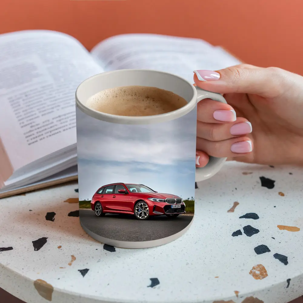 BMW 3 Series Touring Red on Open Road – Mugs