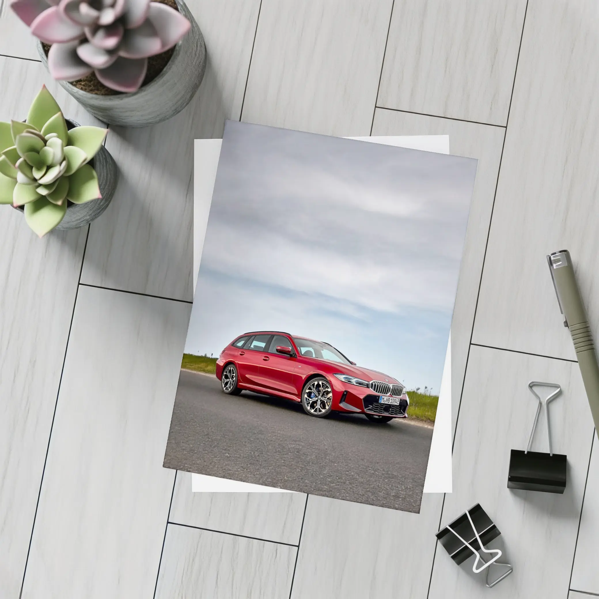 BMW 3 Series Touring Red on Open Road – Postcards