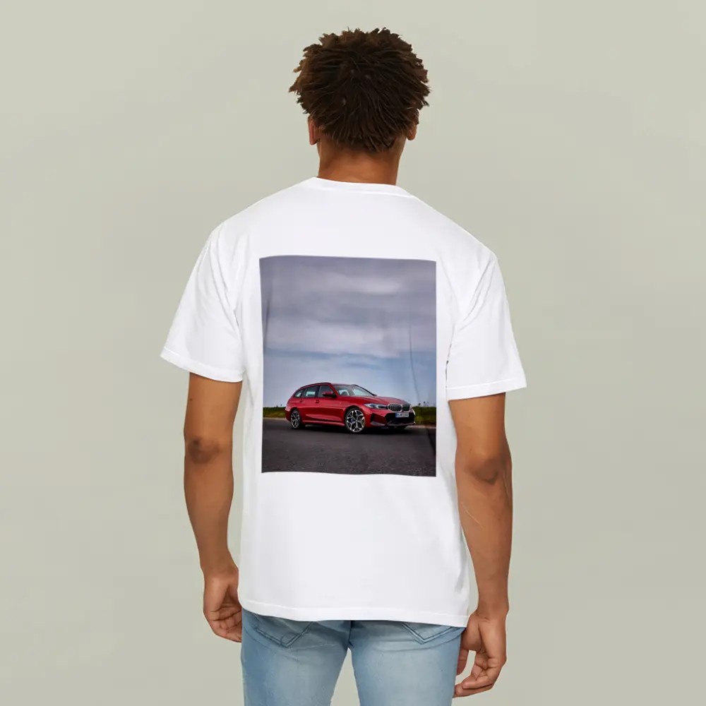 BMW 3 Series Touring Red on Open Road – T-Shirts