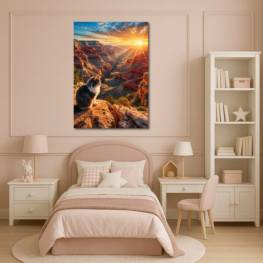 Cat Sitting At Grand Canyon Sunset View – Wall Art