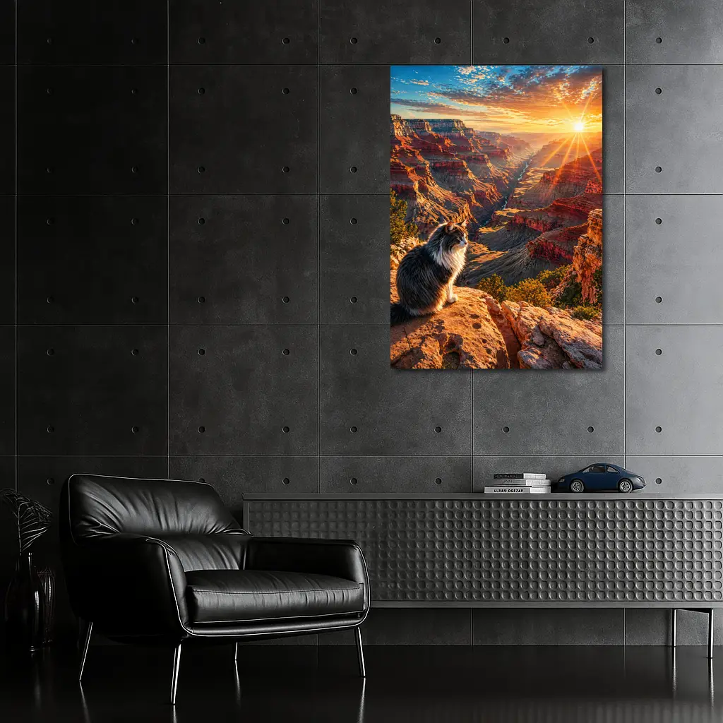 Cat Sitting At Grand Canyon Sunset View – Wall Art