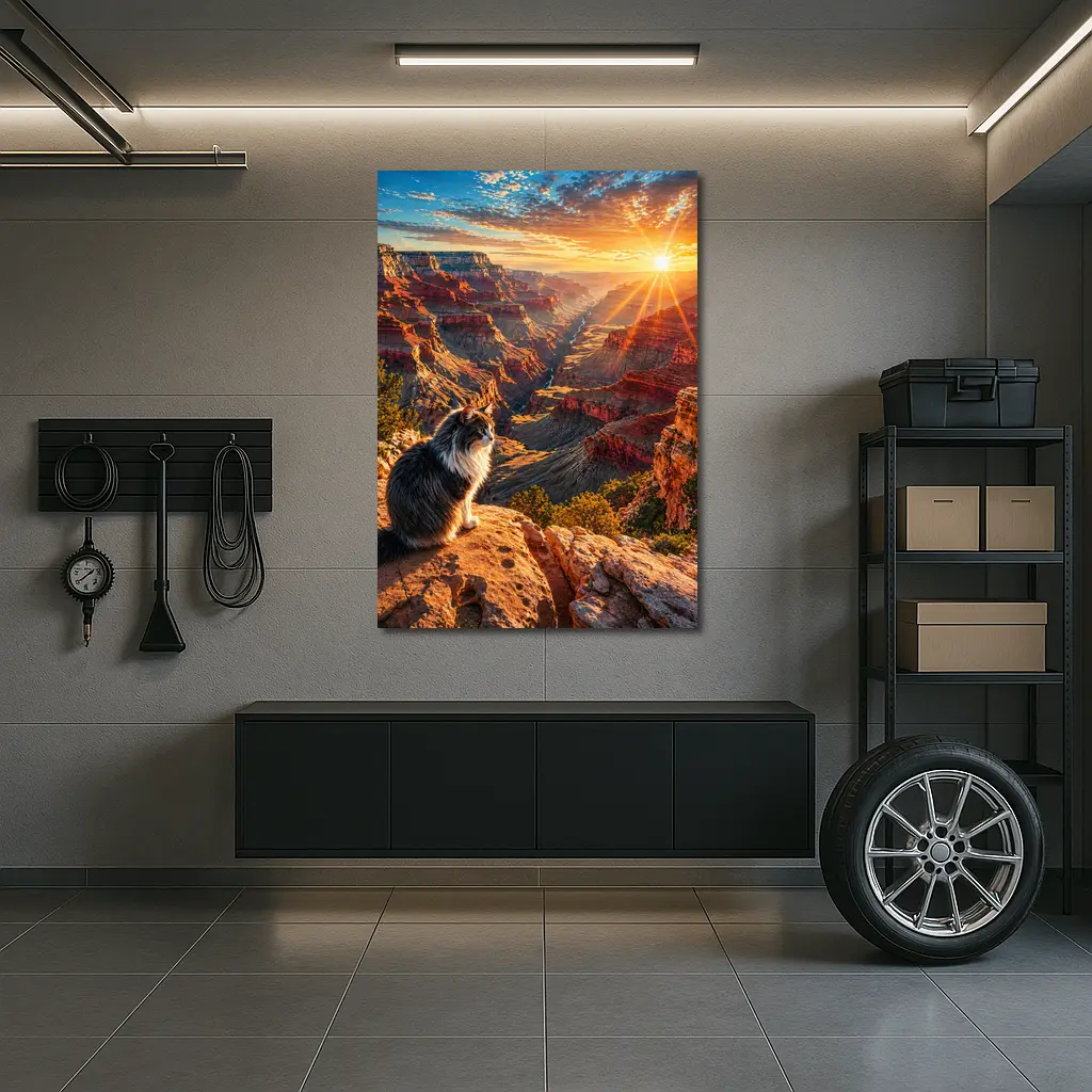 Cat Sitting At Grand Canyon Sunset View – Wall Art