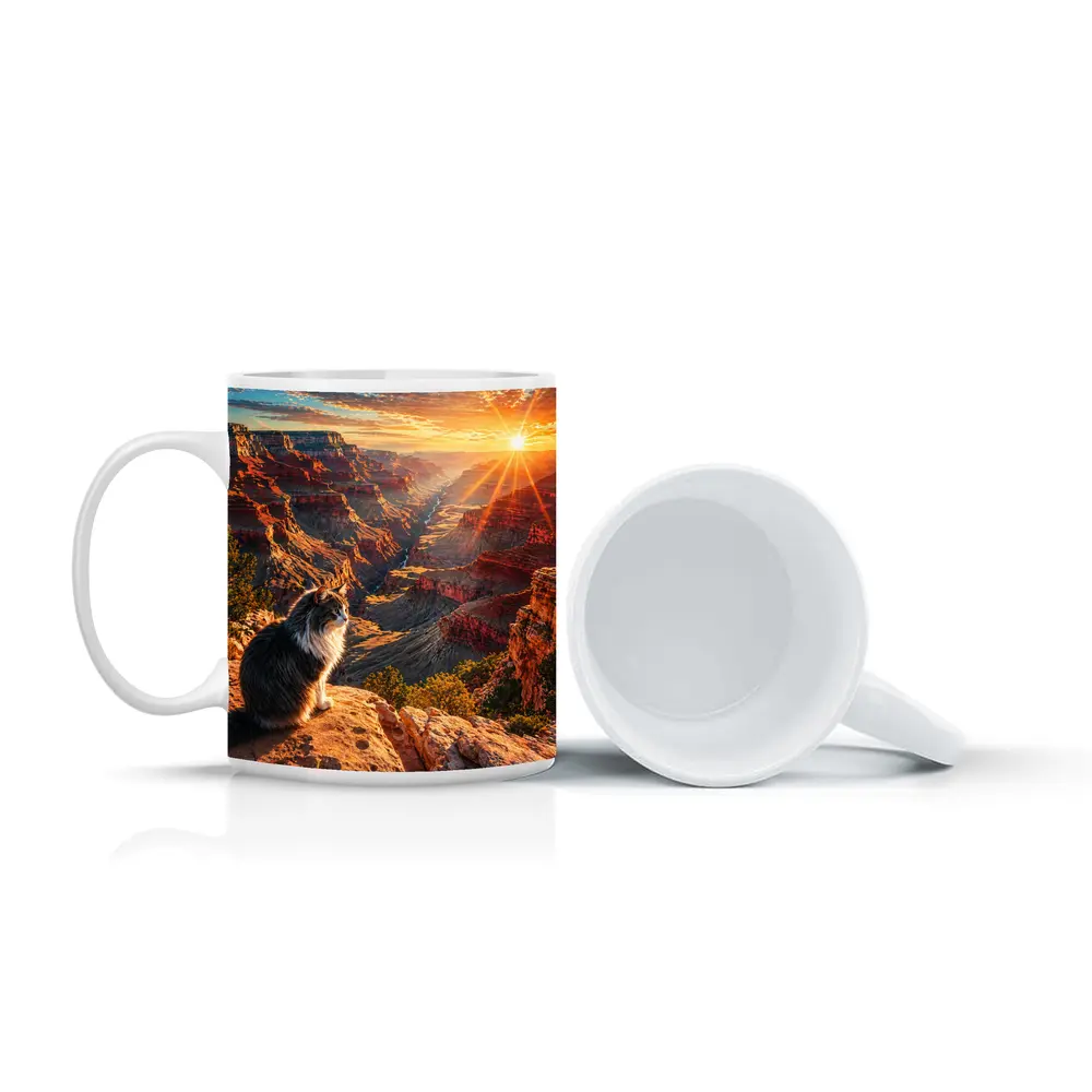 Cat Sitting At Grand Canyon Sunset View – Mugs