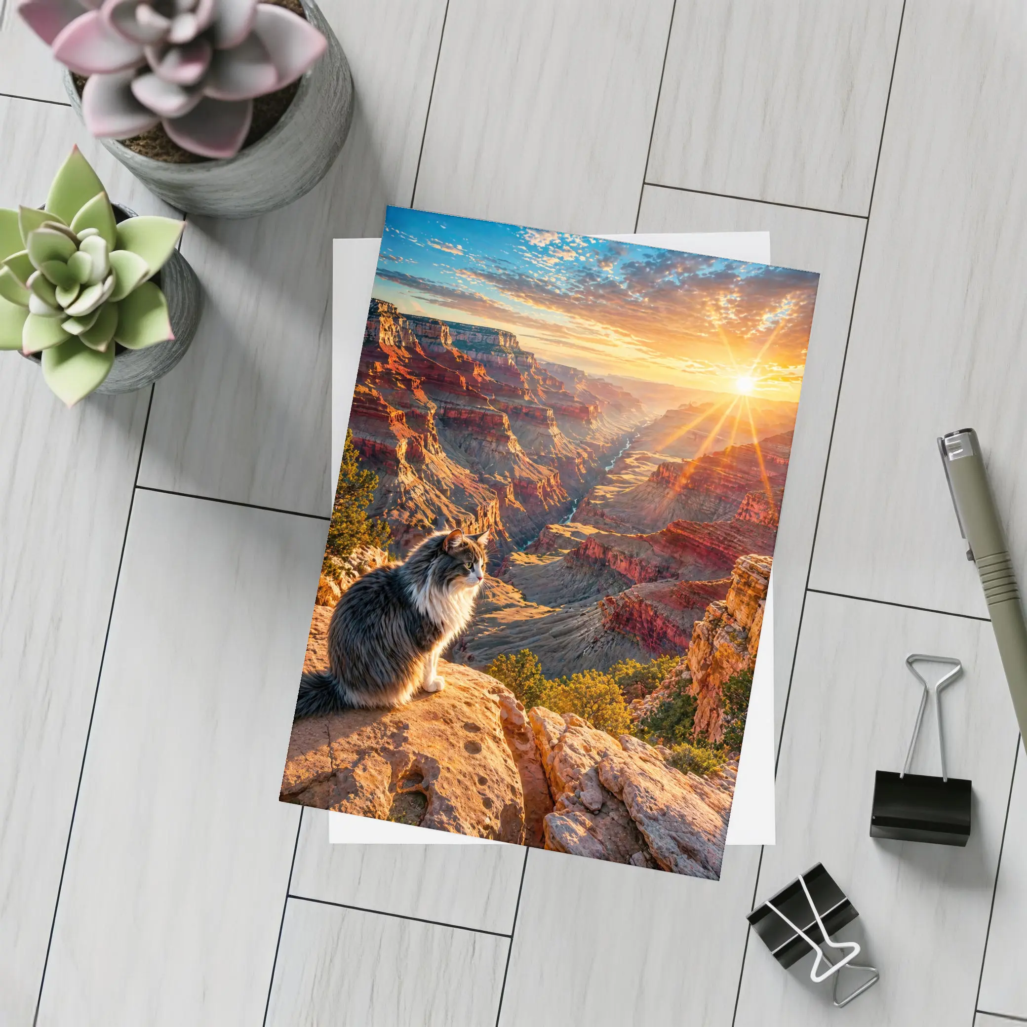 Cat Sitting At Grand Canyon Sunset View – Postcards