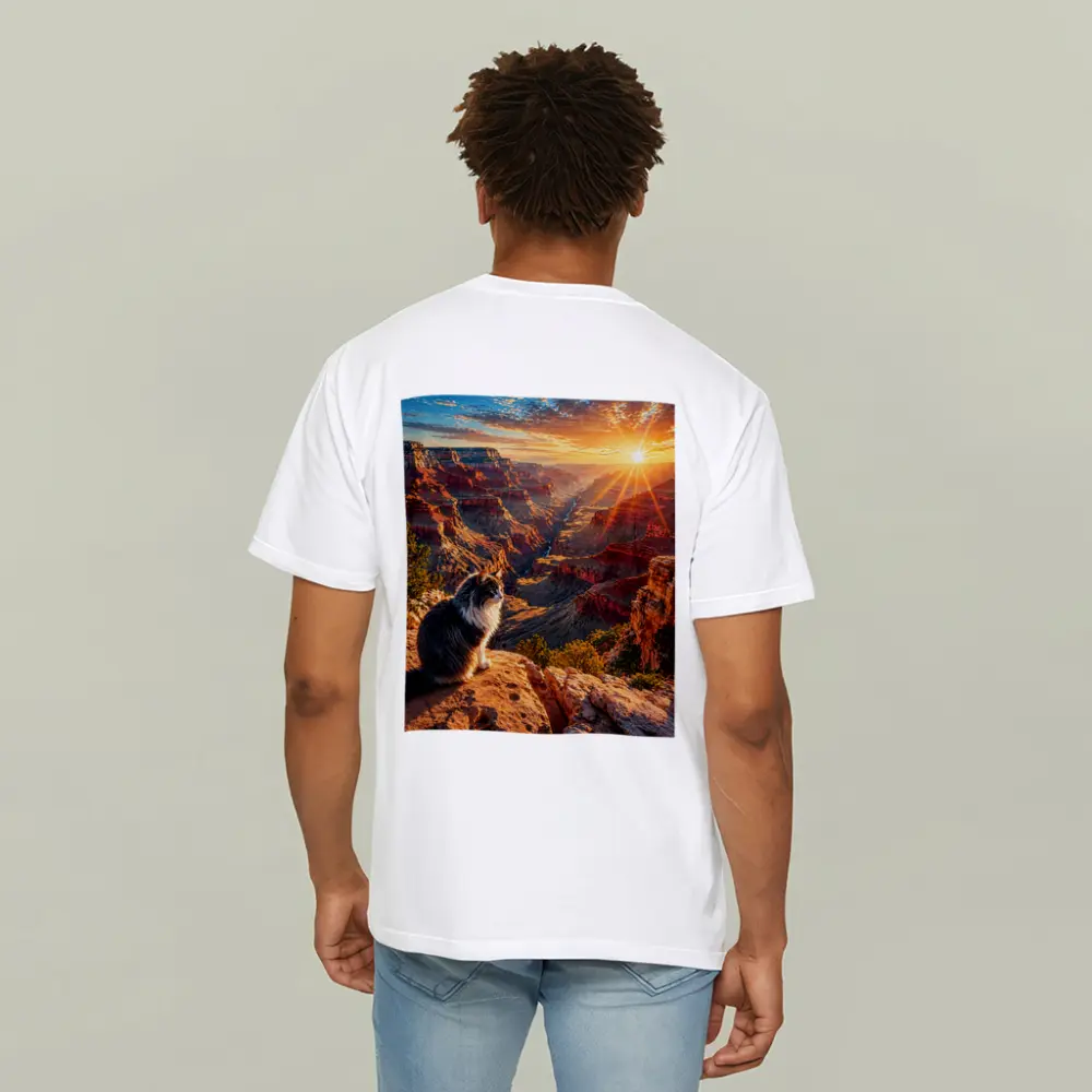 Cat Sitting At Grand Canyon Sunset View – T-Shirts