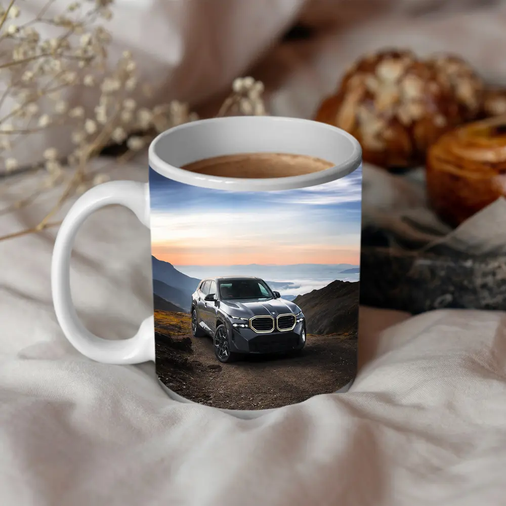 BMW XM SUV Mountain Road Dramatic Sky – Mugs