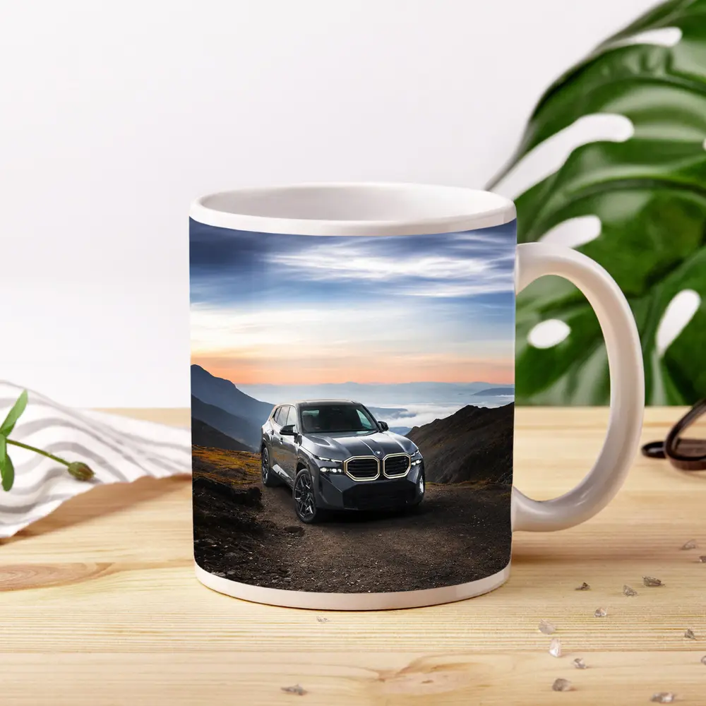 BMW XM SUV Mountain Road Dramatic Sky – Mugs