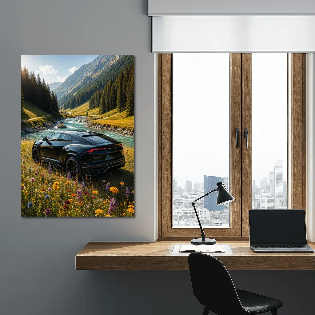 Lamborghini Urus Black SUV Mountain Valley – Wall Art