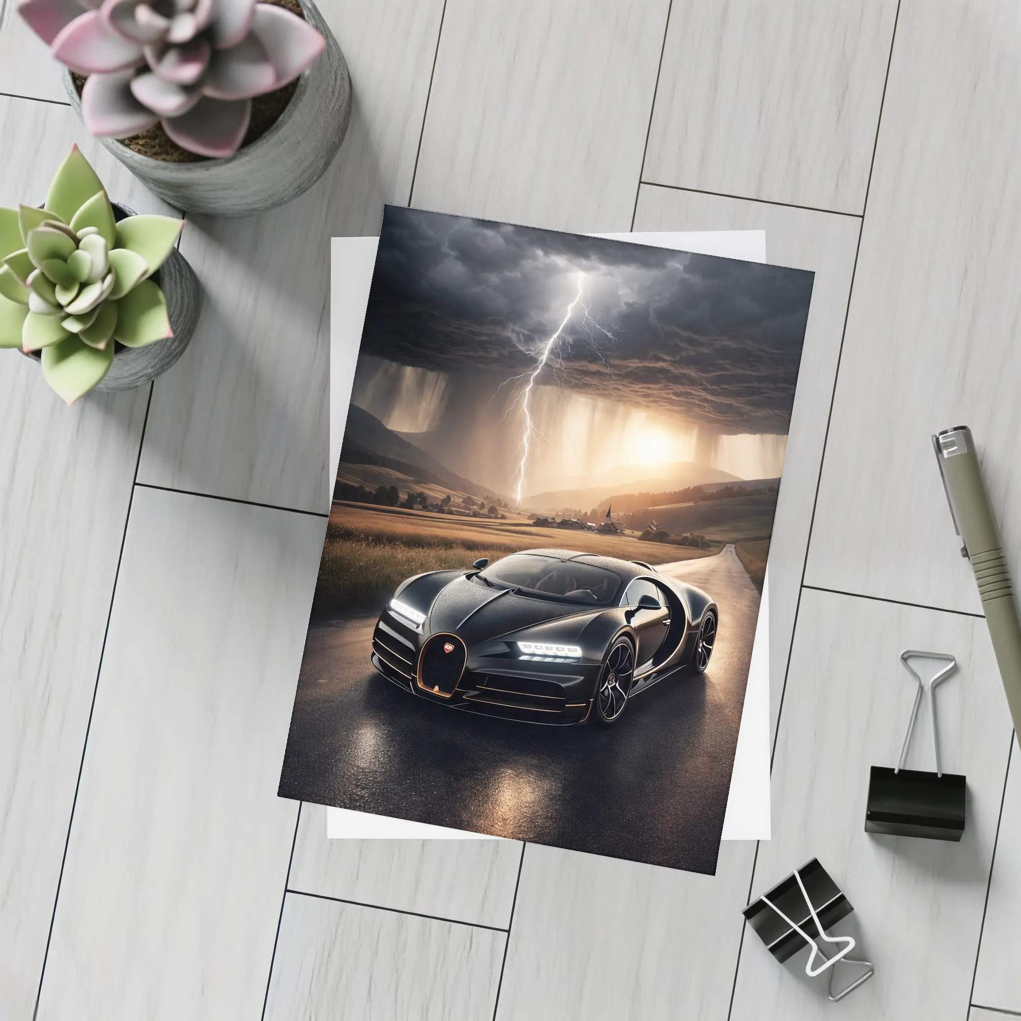 Bugatti La Voiture Noire Thunderstorm Road – Postcards
