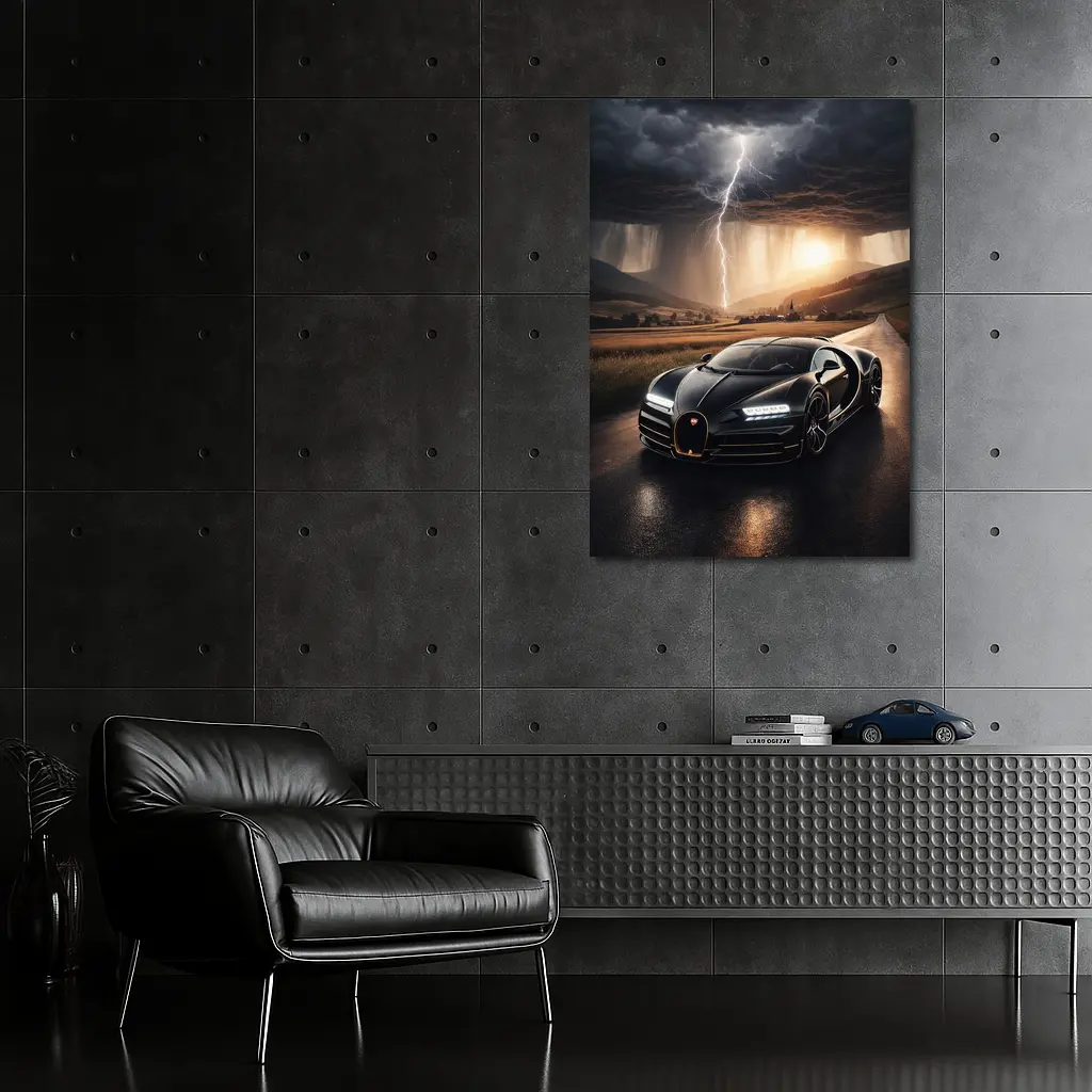 Bugatti La Voiture Noire Thunderstorm Road – Wall Art