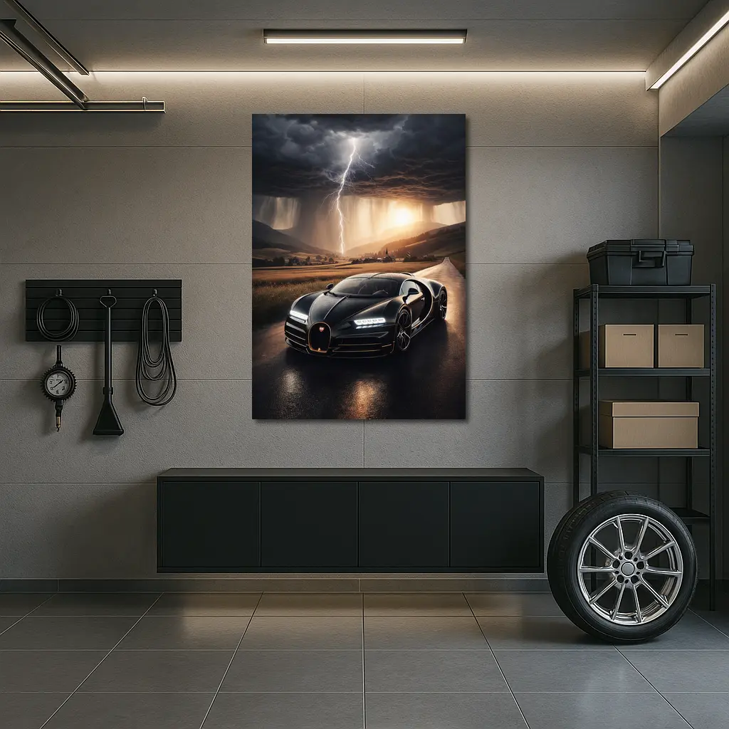 Bugatti La Voiture Noire Thunderstorm Road – Wall Art