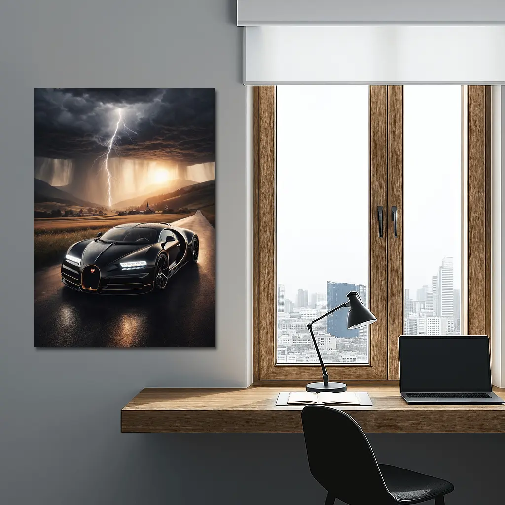 Bugatti La Voiture Noire Thunderstorm Road – Wall Art