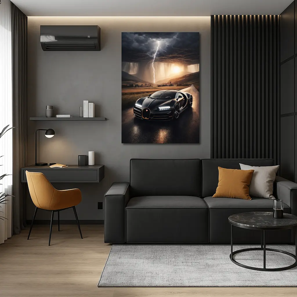 Bugatti La Voiture Noire Thunderstorm Road – Wall Art
