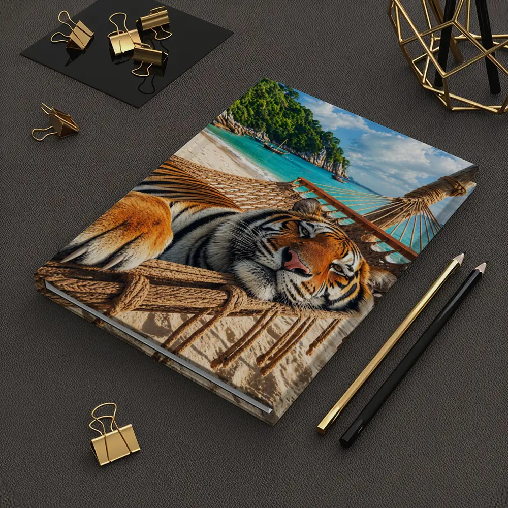 Tiger Relaxing in Hammock Tropical Beach – Notebooks