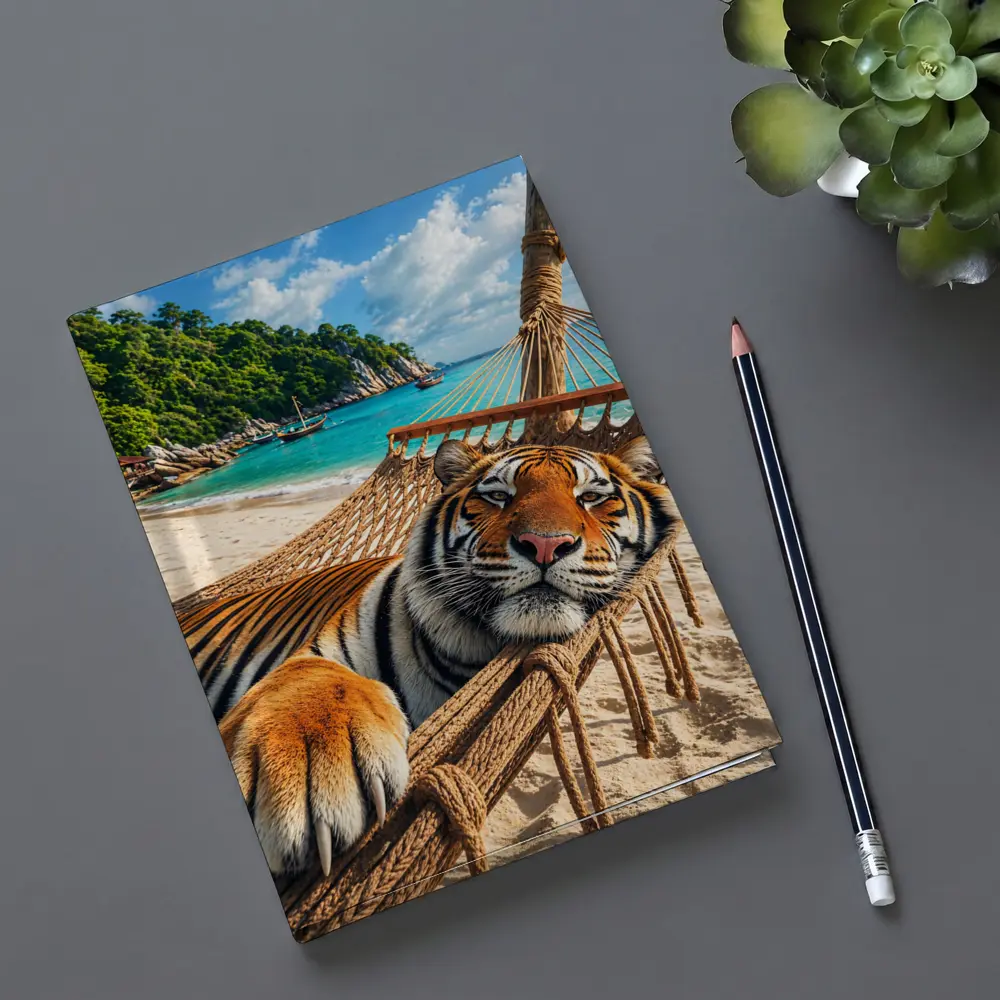 Tiger Relaxing in Hammock Tropical Beach – Notebooks